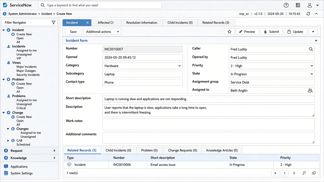 ITSM navigator + forms